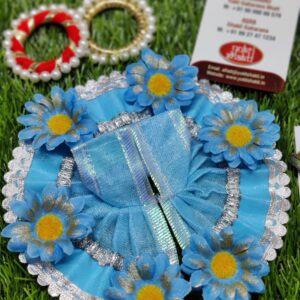 AIFAD Handmade Kanha, Bal Krishna Dress Poshak Vastra for Little Metal Idol Statue Size 1, Blue dress with Blue golden Sunflower with matching stone diamonds.