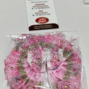 AIFAD Handmade Kanha, Bal Krishna Dress Poshak Vastra for Little Metal Idol Statue Size 1 Pink color with Feather lace with beautiful foam flowers with matching stone diamonds.