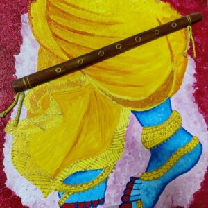 AIFAD Arts Krishna feet Krishna Charan with Bansuri Canvas Wall Painting for Pooja Room, Living Room, Bedroom, Office, Hotels, Drawing Room Wooden Framed Painting (1.5 ft x1.5 ft)