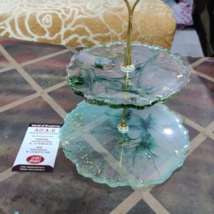 AIFAD Resin 2 Tier Cake, Cupcake, Dessert, Fruits Stand of Handcrafted Marble Effect for Multipurpose Use in Birthday, Party, Wedding (Bottle Green)