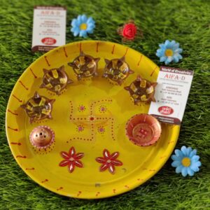 AIFAD Hand Painted Pooja Aarti Thali Yellow