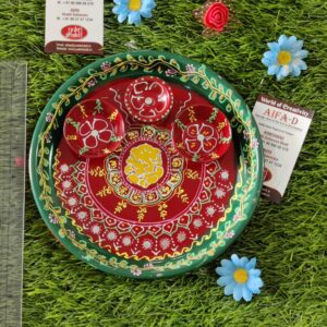 AIFAD Hand Painted Pooja Aarti Thali Red Green Small