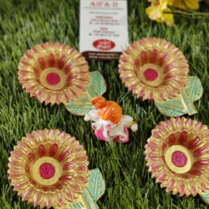 AIFAD handpainted Festive Clay Diyas / Mitti ke Diyas / Soil Diya Set of 4. Golden color